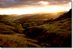 stunning Lake District view Hardnott Pass sunset
